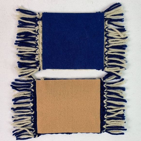 Mug Rugs Coasters Handmade Crochet Navy Blue Beige Fringe Felt Back Set of 4 - Picture 7 of 10